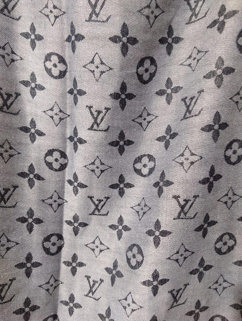 Monogram Inspired Gray & Black Silk Scarf Wrap Shawl